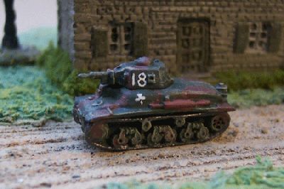 French Hotchkiss H35 with SA 38 cannon
From [url=http://www.pithead-miniatures.tk/]Pithead Miniatures[/url] The Hotckiss H35 tank was originally armed with a short barrelled 37mm gun which had a low muzzle velocity and poor armour penetration. In 1940 a programme was put into place to rearm some H35 tanks with the longer barrelled 37mm SA 38 cannon that was capable of penetrating 30mm of 30 degree armour at 400 metres. Not all H35 tanks were rearmed in time but there were enough vehicles modified to be issued one to each Peleton as command tanks
Keywords:  French